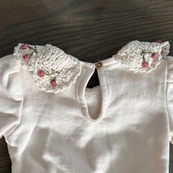 Emile et Ida Baby Cream Embroidered Cherry Collar Sweatshirt | 6M - Picture 7 of 9